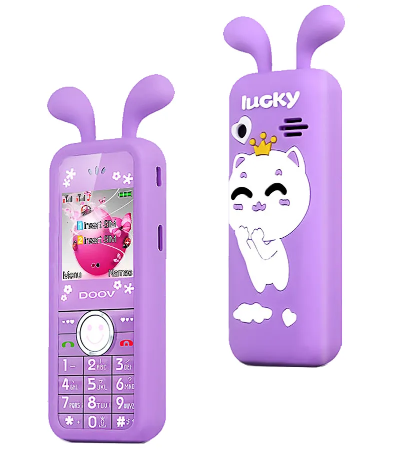 Pantalla a color de 1,44 pulgadas Tarjeta SIM dual Mini Flip Gato de dibujos animados Niño Teléfono móvil para niños
