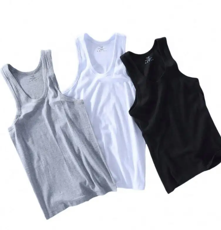 Wholesale White Plain Dye Solid O-Neck 100% Cotton Casual Muscle Tank Tops Vest For Mens