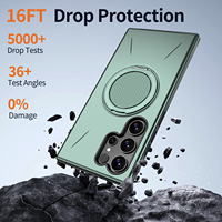 Pour S26 Ultra S25 FE S24 S23 Plus, coque de téléphone magnétique antichoc, étanche, avec recharge sans fil, anneau métallique rotatif à 360°