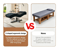 Fauteuil de soin esthétique noir, design courbe S, matelassé, avec vérin hydraulique et base dorée, pour soins du visage et extensions de cils, vente en gros
