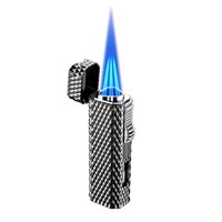 Briquet à cigares triple flamme avec support, coupe-cigare, fenêtre de niveau de carburant visible et corps en alliage