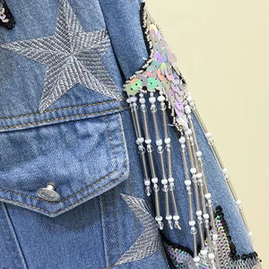 Veste en jean personnalisée à la mode de 2 à 14 ans avec patchs à paillettes Veste en jean lavée pour enfants - Product Image 4