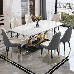 Ensemble de Tables et Chaises de Salle à Manger Personnalisées de Qualité, <span class=keywords><strong>Table</strong></span> à Manger Rectangulaire Moderne en Marbre - Product Image 3