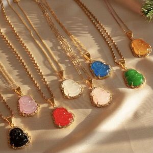 LS-B2684ใหม่มาถึง18พันทอง<span class=keywords><strong>พระ</strong></span>พุทธรูปสร้อยคอ,หลายสีหยกพระพุทธรูปหัวเราะสร้อยคอเครื่องประดับสำหรับของขวัญคริสต์มาส - Product Image 1