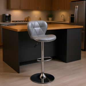 Taburete de Bar de Cuero Sintético Gris Plateado, Base Cromada Ajustable, Diseño Contemporáneo para Isla de Cocina, Muebles Comerciales Modernos - Product Image 2