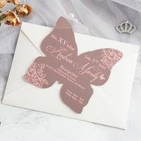 Elegante mariposa oro rosa acrílico invitación de fiesta de cumpleaños menú de boda estampado en caliente invitaciones de boda