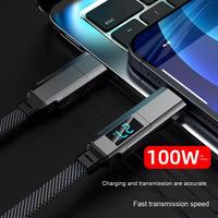 Câble de charge rapide 4-en-1 3A 100W pour téléphones mobiles - Double Type C Nylon plat tressé Affichage LED PD-1M & 2M
