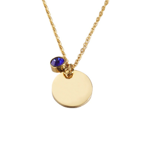 Original <span class=keywords><strong>personalidad</strong></span> espejo pulido Acero inoxidable múltiples colores piedra natal 12 Zodiaco forma redonda colgante collares - Product Image 1