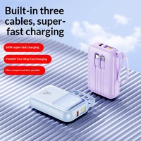 Nouvelle mini batterie externe ultra-rapide 66W en plastique 20 000mAh avec câble intégré PD 20W Charge rapide bidirectionnelle Chargeur portable