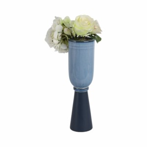 Vaso in Ceramica Moderno Blu Cilindrico Decorativo per Soggiorno, Ufficio, Camera da Letto e Vanità - Product Image 2