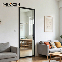 Puerta Interior Abatible de Vidrio Negro Minimalista, Réplica de Acero, Perfil Estrecho