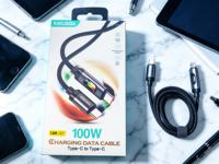 Kabel Pengisi Daya KAKUSIGA 100W Tipe-C ke Tipe-C, Lampu Berwarna & Desain Aluminium Alloy + Kepang untuk Ponsel & Tablet