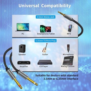 <span class=keywords><strong>Cable</strong></span> de Audio Estéreo <span class=keywords><strong>con</strong></span> Conector TRS de 3.5 mm Macho a <span class=keywords><strong>Doble</strong></span> Conector TS Mono de 6.35 mm Macho, Divisor en Y, Cubierta de PVC para Altavoces y Micrófonos - Product Image 6