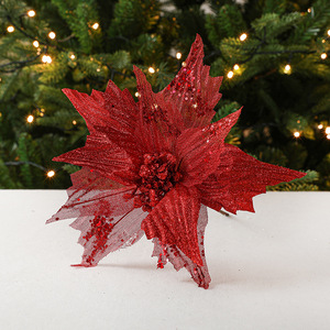 Red <b>Gold</b> Silver Artificial Flowers <b>Christmas</b> <b>Tree</b> Decoration Artificial Flower Golden Poinsettia Glitter <b>Christmas</b> Flowers - Product Image 2