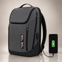 Sac à dos professionnel gris foncé avec port USB, dos et bretelles rembourrés, design multi-poches pour le travail, les trajets et les voyages, sacs pour ordinateur portable