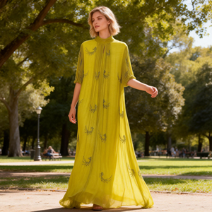 2026 New Handmade Bead Pleated Design Women's <strong>Dress</strong> <strong>Plus</strong> <strong>Size</strong> Loose Elegant Rayon Chiffon Floor-length <strong>Dress</strong> Diamonds Petal - Product Image 4
