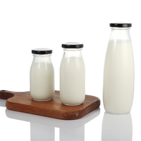Bouteille en verre sodocalcique haute transparence personnalisée 200ml/250ml/500ml/1000ml avec bouchon, couleur et logo personnalisés pour lait/jus/boissons