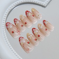 Z1389 Faux ongles à presser blancs motif fleur de glace, pois et fraises, style français, style INS mignon, en ABS de qualité supérieure, vente en gros, en stock