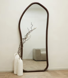 New Design OEM/ODM Customized 70X180cm Large Irregular Walnut <strong>Pine</strong> Wood Floor Standing Dressing <strong>Mirror</strong> - Product Image 2
