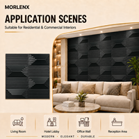 Panneau mural 3D en PVC noir brillant MORLENX, revêtement décoratif géométrique cannelé pour l'intérieur des bars et salons