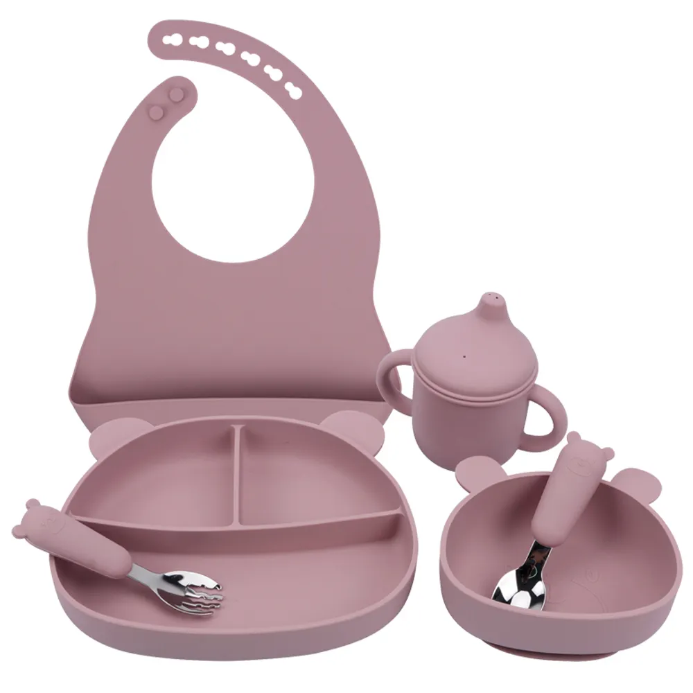 XLEE anpassbare sichere BPA Free Kinder Baby Bowl Platte Silikon Bowl Platte Silikon Baby Feeding Set