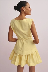 Personalizza il Tuo Design: Abito Corto Estivo da Donna in Misto Lino <span class=keywords><strong>Giallo</strong></span> con Collo a Goccia, Cintura e Senza Maniche - Product Image 2