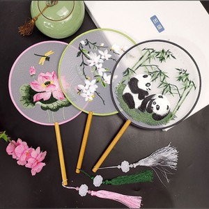 Round Fan With Ancient Style Embroidery Silk Hand Painted Floral Pattern Hanfu Cheongsam Party Accessory - Product Image 1