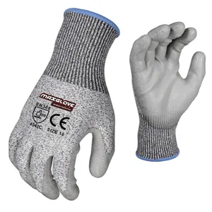 MaxiPact 13G HPPE Knitted level 5 Cut Resistant 4X43C PU Palm Coated Garden Safety Work Gloves