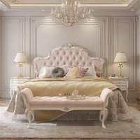 Lit double sculpté en bois massif de style français, inspiré du luxe royal, lit de princesse rose de 1,8 mètre, fabriqué en Chine pour villa de luxe