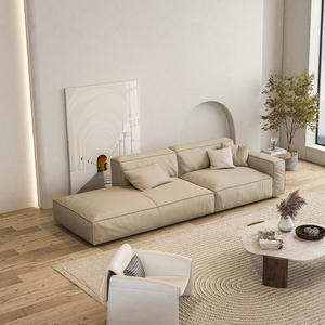 Sofá Modular Minimalista Tipo Chaise Longue para Sala de Estar, Tapizado en Cuero Nappa, Relleno de Espuma en Todos los Lados - Product Image 1