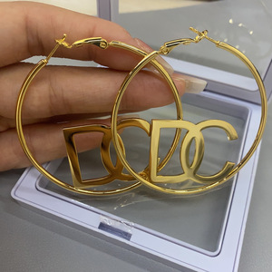 Custom Letter <strong>Earrings</strong> Personalized Name Hoop <strong>Earrings</strong> <strong>Handmade</strong> Stainless Steel Gold Plated Large DG Stud <strong>Earrings</strong> - Product Image 4