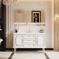 Meuble-lavabo de salle de bain simple/double vasque avec miroir intelligent anti-buée, 36-92 pouces, style français, en bois massif, pour usage hôtelier