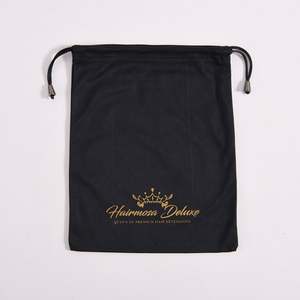 Pochette pour perruque, sacs d'emballage, sacs en satin noir pour cheveux, logo personnalisé imprimé, pochettes à cordon - Product Image 6