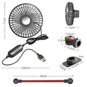 Ventilateur de siège de voiture F508 USB 12V 24V avec tuyau flexible pour voiture et camion, noir et rouge, en matériau PP - Product Image 2