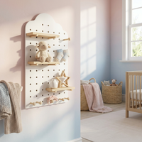 Panneau de rangement mural en bois à trois niveaux, écologique, en forme de nuage blanc, avec étagères et crochets pour le rangement à domicile ou au bureau