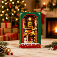 Kit DIY Rak Buku Natal Bergaya Natal, Santa, Pemandangan Salju Musim Dingin, Puzzle Kayu 3D, Dekorasi Rak Buku