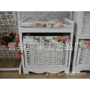 White Solid Wood Storage <b>Stool</b> With Fabric Top For <b>Bedroom</b> Home Use - Product Image 2