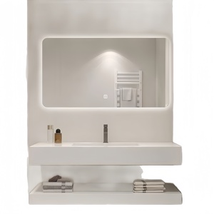Double Layer Sintered Stone Bathroom <b>Vanity</b> with Seamless Integrated Ceramic Basin & Smart <b>LED</b> Mirror - Product Image 6