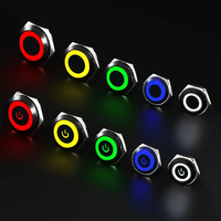 Sweideer Interruptor de Botón Metálico Ultracorto de 12mm 16mm 19mm con Luz LED, Impermeable IP65, Contacto 1NO y Cables Preconectados