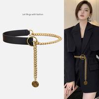 Ceinture Fine en Similicuir et Chaîne Métallique Effet Patchwork Passe-Partout, pour Femmes Façonnant la Silhouette