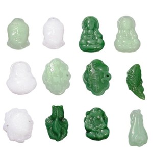 Pendentif en verre imitation jade, formes variées, pour la fabrication de colliers, accessoires de bijoux DIY, traitement nacré, origine Yiwu, collection Printemps - Product Image 3