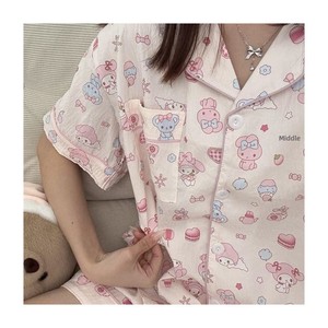 Pigiama Estivo da <span class=keywords><strong>Donna</strong></span> in Cotone con Stampa Cartoon, Set 3 Pezzi con Scollo a Cuore, Maniche Corte e Pantaloncini - Product Image 3