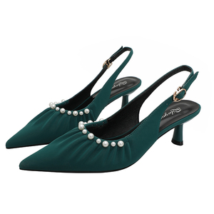 Sandalias de tacón alto con punta y talón fino para mujer Baotou, novedad de verano 2026, con adornos de perlas, punta abierta y talón descubierto - Product Image 2