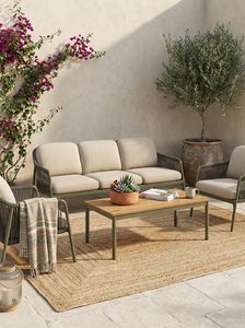 Ensemble de meubles de jardin modernes et durables en aluminium tressé avec des cordes verticales, canapé avec table basse en teck - Product Image 5