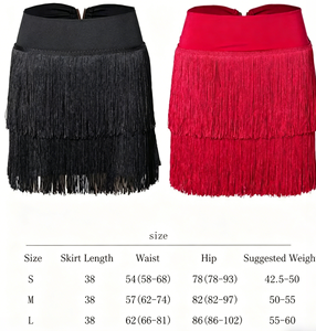Gonne da ballo latino nere da donna a doppio strato con frange per Tango, Salsa, Swing, Rumba - Sciarpa da fianco per danza - Product Image 4