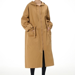 Gabardinas largas con capucha para mujer, talla grande, holgadas, de color liso, con cremallera, a la moda. - Product Image 1