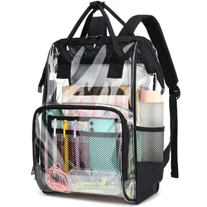 Custom 0.6mm Clear Backpack for Student PVC Plastic Transparent Bookbag for Boys Girls Heavy Duty Waterproof Handbag School Bag