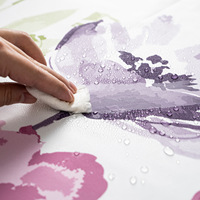 Rideau de douche floral coloré avec doublure à clipser, rideaux de douche sans crochets avec fenêtre supérieure en maille, tissu imperméable pour salle de bain