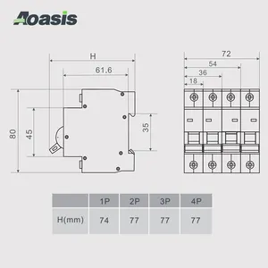 AOASIS AON-63 DZ47-63 230V 400V 2A-63A Mini Circuit Breaker Price 1P 2P 3P 4P MCB