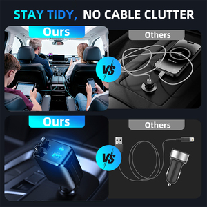 Cargador Rápido para Auto de 48W y 4 Puertos con Cables Retráctiles Dobles Tipo-C de 70cm, Incluye 1 Puerto USB-C Adicional y 1 Puerto de Carga USB - Product Image 6